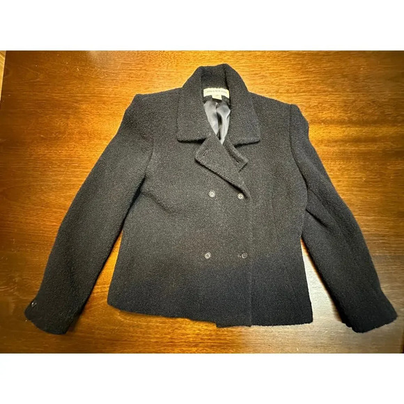 Jones New York Black Pea Coat Women 12 Wool Blend Winter Neutral Textured Jacket - Picture 1 of 8